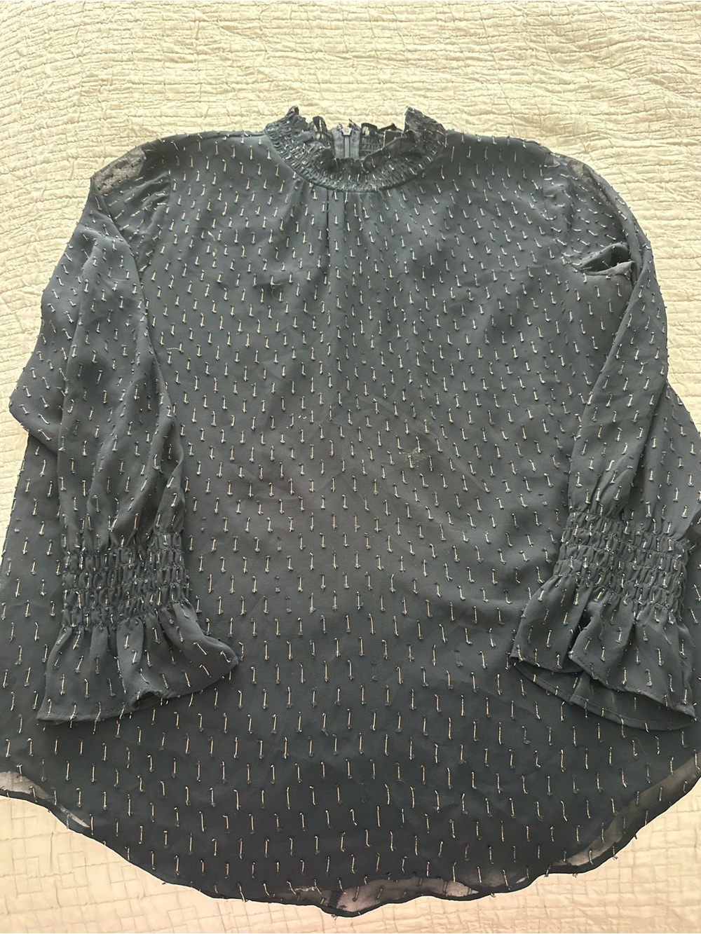 Ann Taylor Black Sheer Blouse with Metallic Dot Accents